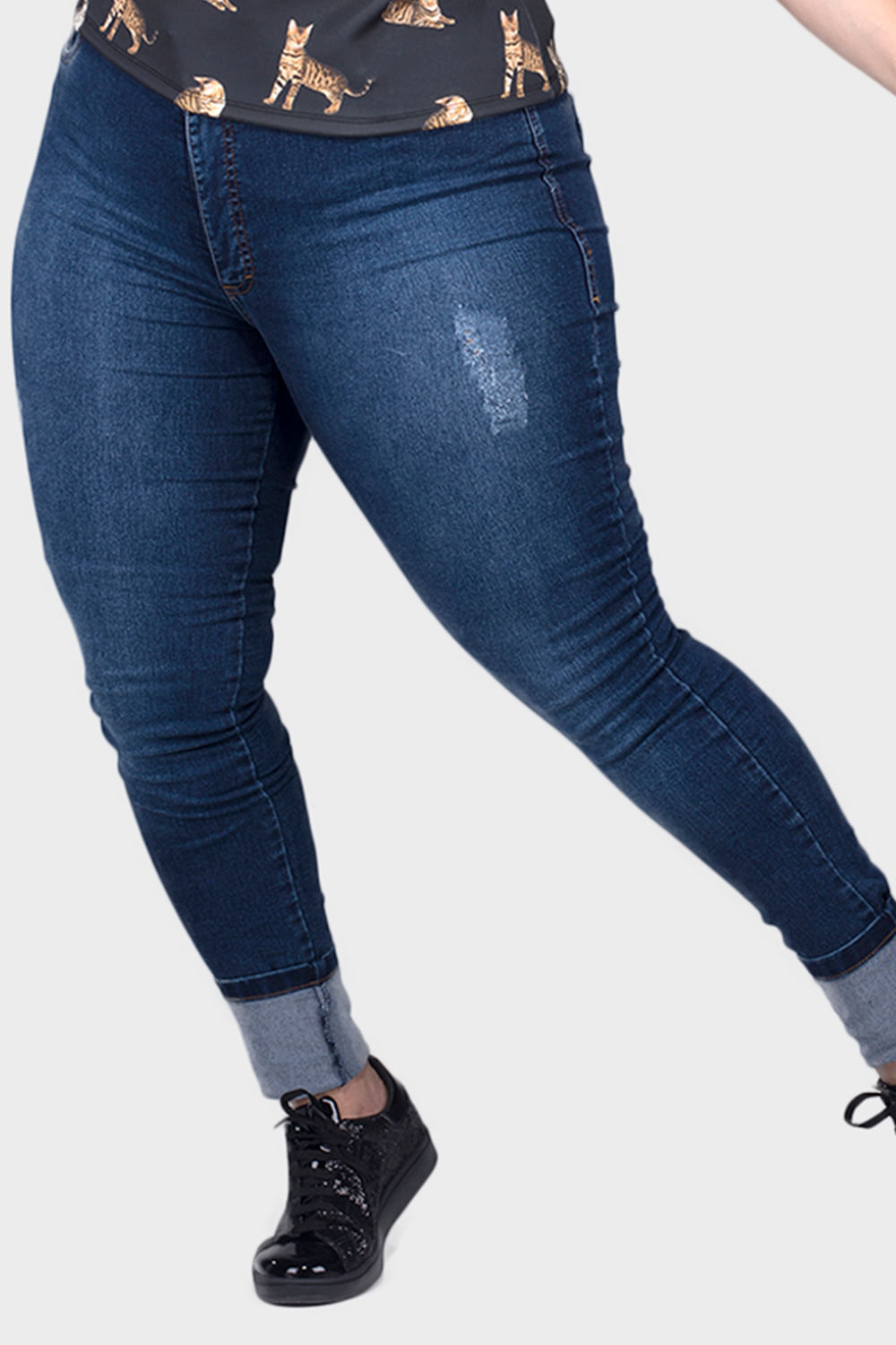 Calça Jeans Skinny Cós Alto Lavagem Plus Size Flaminga 1848